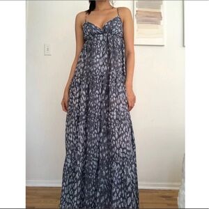 L’agence Blue Leopard Print Maxi Dress size 0